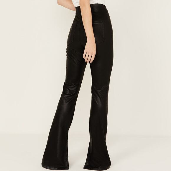 Show Me Your Mumu Nashville Pull On Flare Black Faux Leather High Rise Pants - Picture 3 of 11
